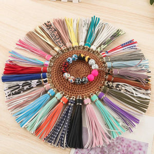 10pcs Faux Leather Tassel Keychain Pendants for DIY Crafts