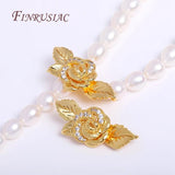 18K Plated Brass Zircon Rose Flower Pearl Clasp
