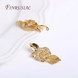 18K Plated Brass Zircon Rose Flower Pearl Clasp