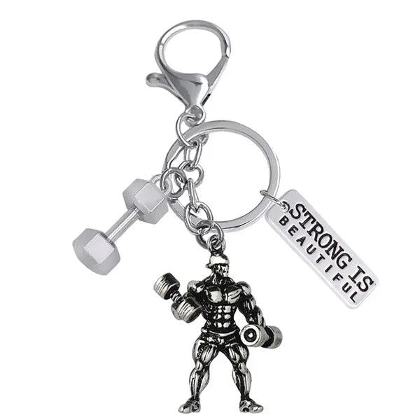 Barbell Pendant Key Chain Strong Bodybuilder Muscle Charm Gym Men's Gift