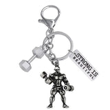 Barbell Pendant Key Chain Strong Bodybuilder Muscle Charm Gym Men's Gift