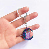 Purple Crystal Keychain, Gemstone Charm Keychain, Moon Keyring