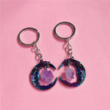 Purple Crystal Keychain, Gemstone Charm Keychain, Moon Keyring