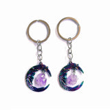 Purple Crystal Keychain, Gemstone Charm Keychain, Moon Keyring