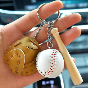 2Pcs Softball Baseball Keychain Charm Pendant Leather Key Chain Ring Bag Pendant