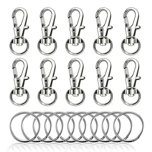 10pcs Silver Rhodium Lobster Clasp Key Hook Split Key Ring Findings DIY