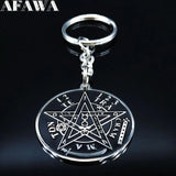 Witchcraft Tetragrammaton Pentagram Steel Key Chain Blessed Lord Shem Keyring