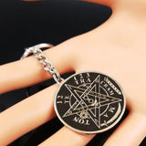 Witchcraft Tetragrammaton Pentagram Steel Key Chain Blessed Lord Shem Keyring
