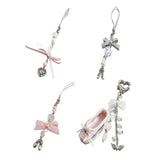 Pink Dance Shoes Keychain Ribbon Bowknot Keyring Bags Backpacks Phone Charm