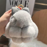 Mini rabbit hair bow pendant Bag strap Car key chain bunny couple pendant keycha
