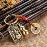 Vintage Chinese Zodiac Guardian God Keychain Cinnabar Gourd Car Pendant Buddha