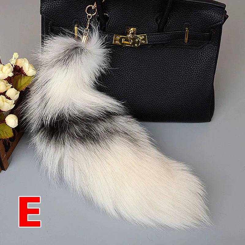 Wolf Fox Tail Fur Keychain Pompom Pendant Key Ring Holder