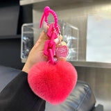 Silicone Rabbit Fur Keychain Plush Love Shape Pendant Bag Decoration