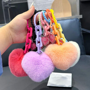 Silicone Rabbit Fur Keychain Plush Love Shape Pendant Bag Decoration