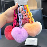 Silicone Rabbit Fur Keychain Plush Love Shape Pendant Bag Decoration