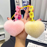 Silicone Rabbit Fur Keychain Plush Love Shape Pendant Bag Decoration