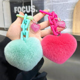 Silicone Rabbit Fur Keychain Plush Love Shape Pendant Bag Decoration