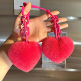 Silicone Rabbit Fur Keychain Plush Love Shape Pendant Bag Decoration
