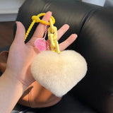 Silicone Rabbit Fur Keychain Plush Love Shape Pendant Bag Decoration