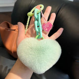 Silicone Rabbit Fur Keychain Plush Love Shape Pendant Bag Decoration
