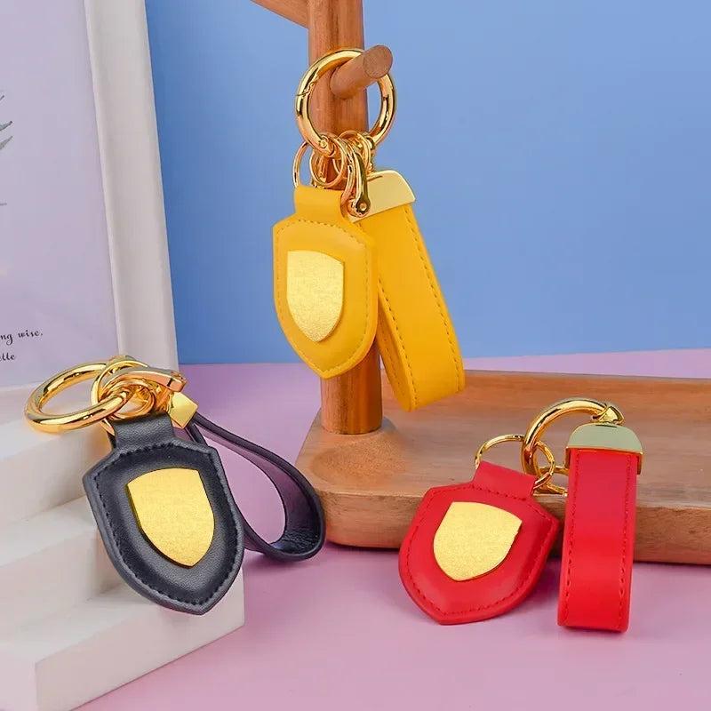 PU Leather Shield Car Keychain Metal Keyring High-end Accessory