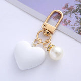 Frosted Heart Keychain With Pearl Charms for Couples