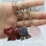 Natural Stone Elephant Keychain Pendant Opal Quartz Red Agate Car Keychain