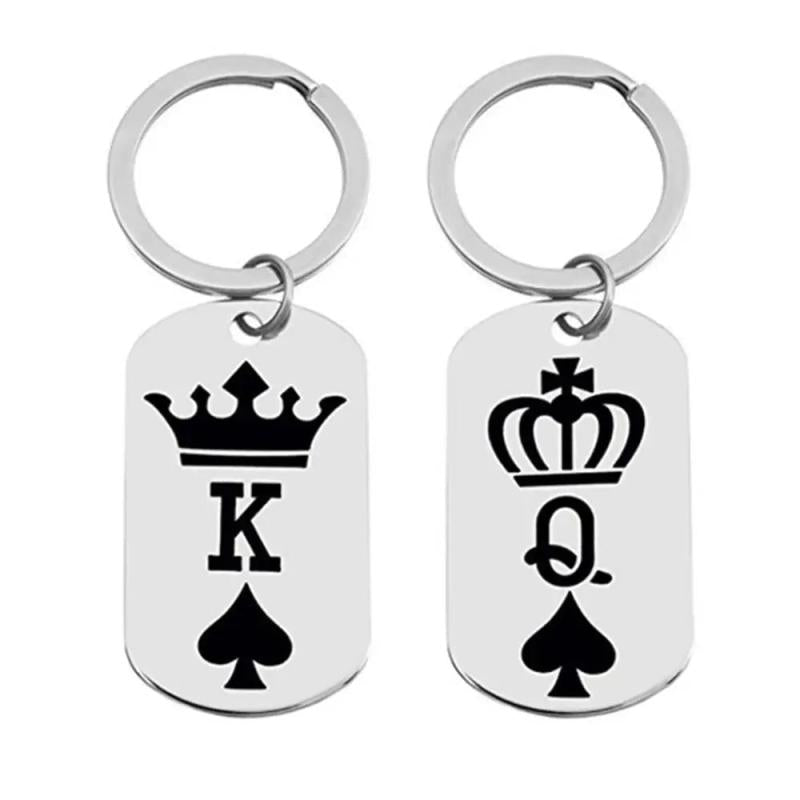 King Queen Spade Dog Tag Keychains Set