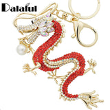 Dragon Keychain Holder Simulated Pearl Crystal Keyring Bag Charm K341D