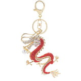 Dragon Keychain Holder Simulated Pearl Crystal Keyring Bag Charm K341D