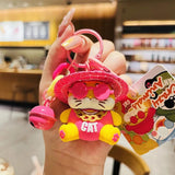 Crazy Zoo Straw Hat Panda Cat Keyring Music Animal Doll Pendant Keychain