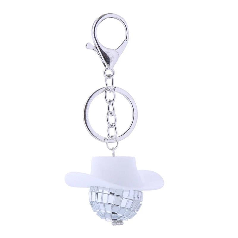 Pink Cowgirl CowBoy Hat Car Charm Rear View Mirror Hanging Disco Ball