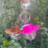 Pink Cowgirl CowBoy Hat Car Charm Rear View Mirror Hanging Disco Ball