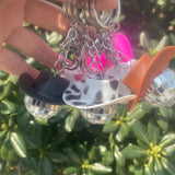Pink Cowgirl CowBoy Hat Car Charm Rear View Mirror Hanging Disco Ball