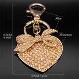 Heart Crystal Bowknot Key Chain for Women Rhinestone Key Ring Jewelry