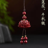 Cinnabar Lotus Car Keychain Chinese Lucky Phone Chain Bag Pendant