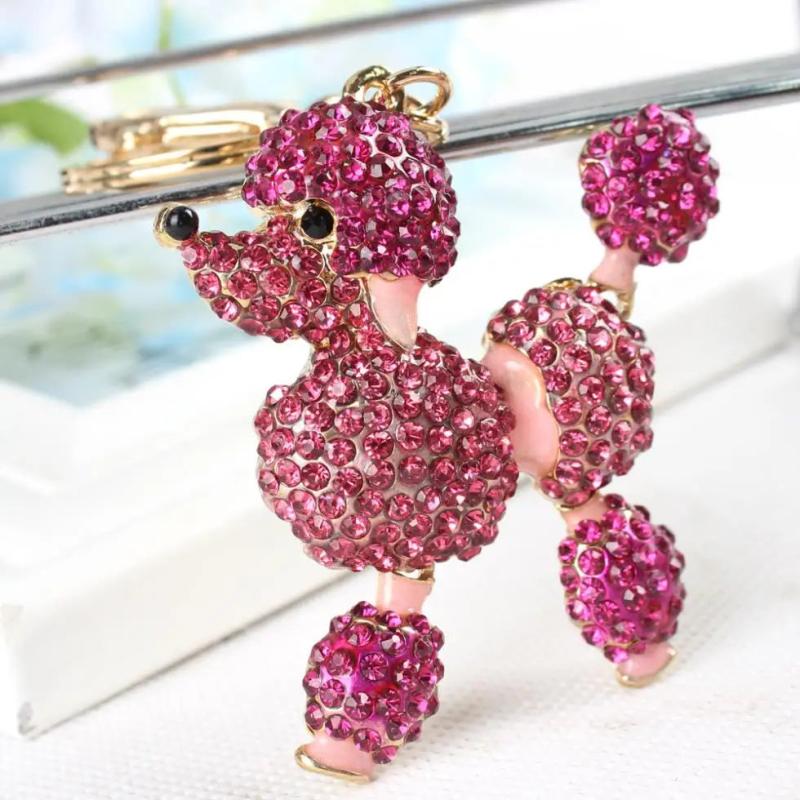 Poodle Dog Charm Pendant Key Chain Rhinestone Crystal Purse Bag Women Jewelry