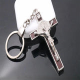 Catholic Metal Wood Retro Cross Charm Keychain Pendant