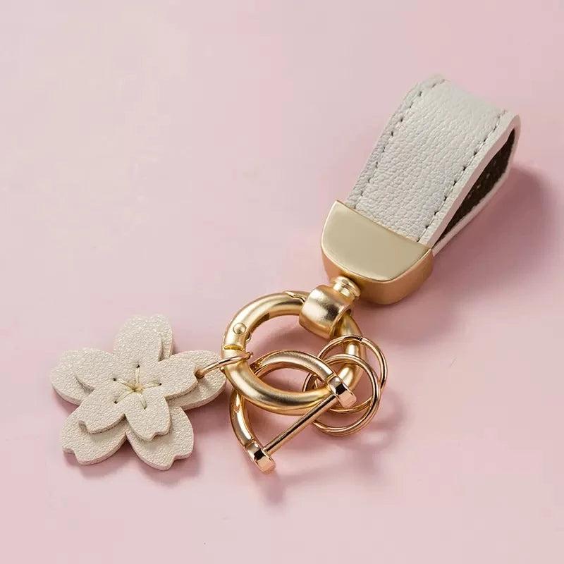 Leather Fruit Flower Pendant Keychain Sheepskin Rope Car Key Ring Holder