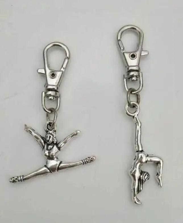 Gymnast Girl Rotate Charm Keychain Vintage Pendant Car Key Ring Handbag Gift