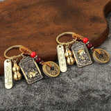 Chinese Zodiac Brass Gourd Five Emperors Money Keychain Fengshui Pendant