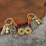 Chinese Zodiac Brass Gourd Five Emperors Money Keychain Fengshui Pendant