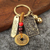 Chinese Zodiac Brass Gourd Five Emperors Money Keychain Fengshui Pendant