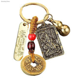Chinese Zodiac Brass Gourd Five Emperors Money Keychain Fengshui Pendant