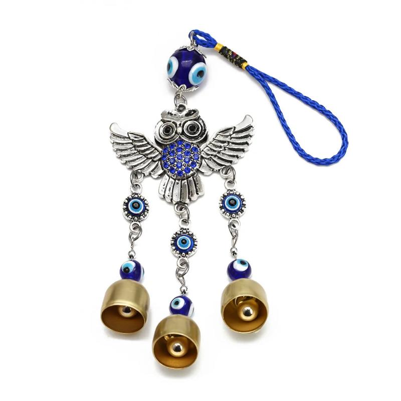 Lucky Eye Alloy Owl Pendant Tassel Evil Eye Bead Wall Hanging