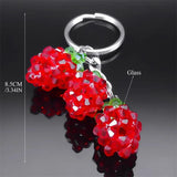 Red Strawberry Crystal Fruit Keychain Stainless Steel Keyring Car Bag Pendant