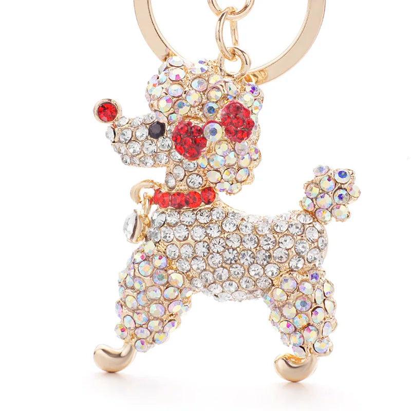 Poodle Dog Crystal Keychain Bow with Bowknot Car Bag Keychain