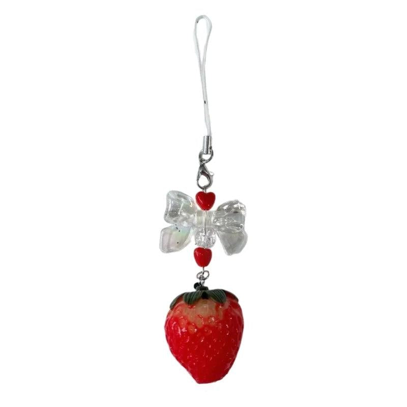 Strawberry Keychain Bowknot Phone Charm Y2K Jewelry