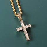 Iced Zircon Baguette Cross Chain Men's Hip hop Jewelry Silver CZ Pendant