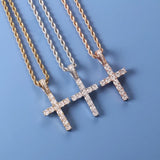 Iced Zircon Baguette Cross Chain Men's Hip hop Jewelry Silver CZ Pendant
